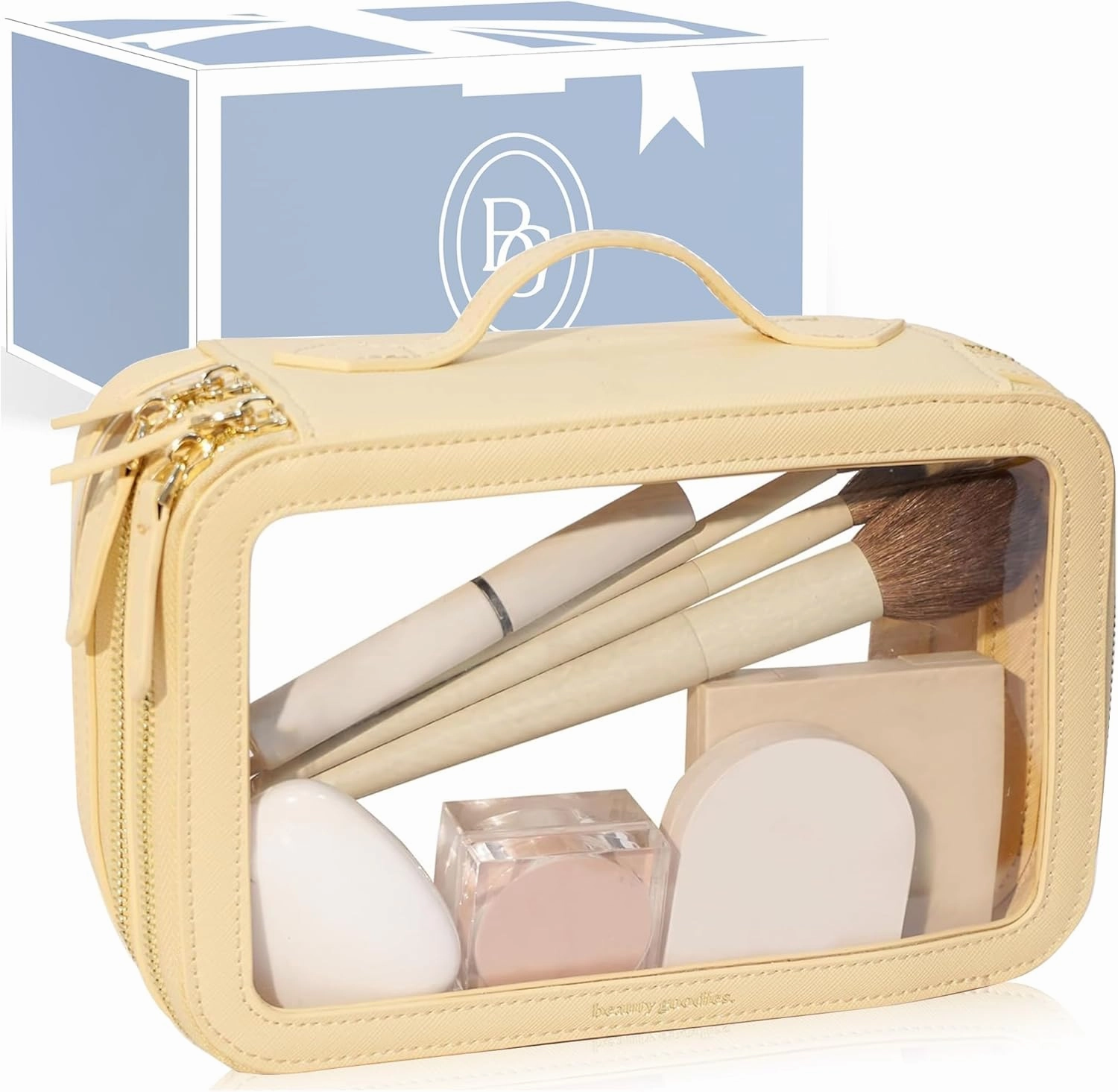 Large Clear Makeup Bag for Women with Zipper Organizer, Beige Travel Makeup Bag for Women Clear Cosmetic Case, Clear Travel Bags for Toiletries, Clear Make Up Bag Traveling Women, Car Bag Organizer