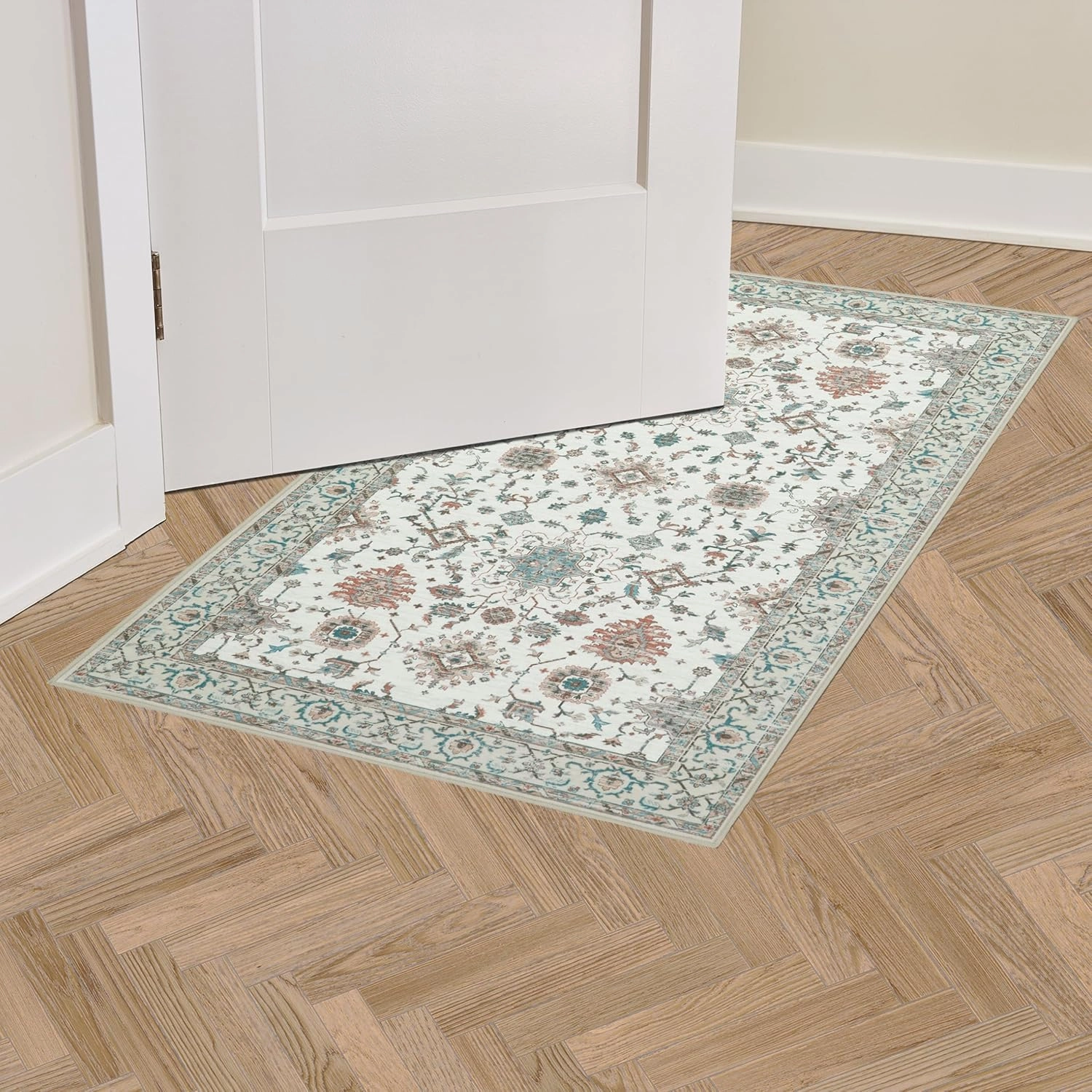Laura Ashley Beige Aure Floral Machine Washable & Slip Resistant 26" x 45" Accent Rug