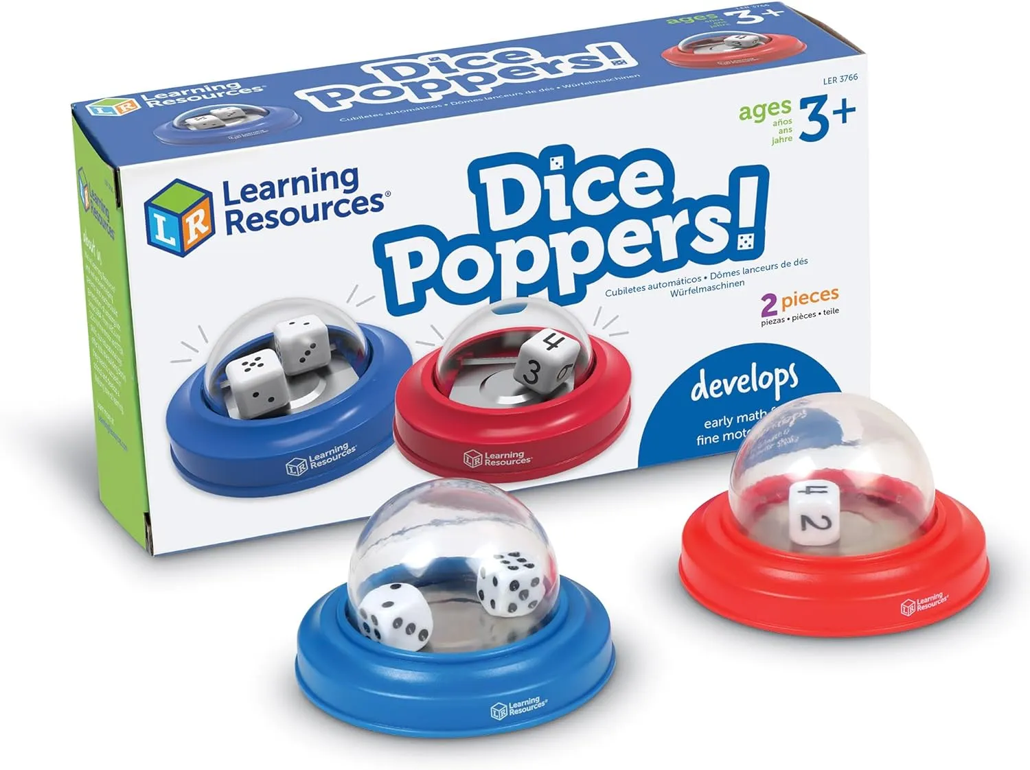 Learning Resources Dice Poppers - 2 Pieces, Ages 3  Board Game Accessory, Dice Game, Dice Popper for Trivia Nights, Math Games for Kids
