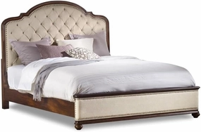 Leesburg King Fabric Upholstered Button Tufted Bed with Brown Rails by Hooker