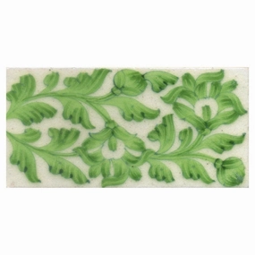 Lime Green Flowers and Leaf with White Base Tile