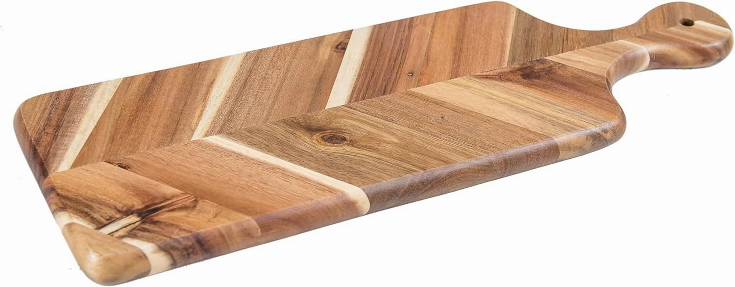 Lipper International Acacia and Rubberwood Herringbone Charcuterie Paddleboard for Hors D’oeuvres, Cheeses, Meats or Snacks, 17 3/4" x 6" x 3/4"
