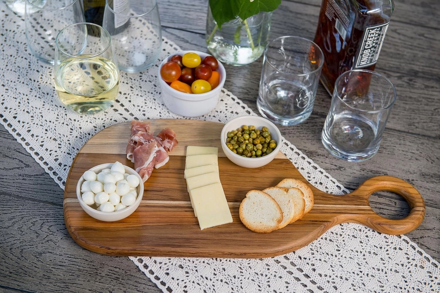 Lipper International Teak Wood Paddle Board for Cutting and Serving Hors D’oeuvres, Cheeses, Meats or Snacks, Oblong, 18 1/8" x 8 7/8" x 3/4"