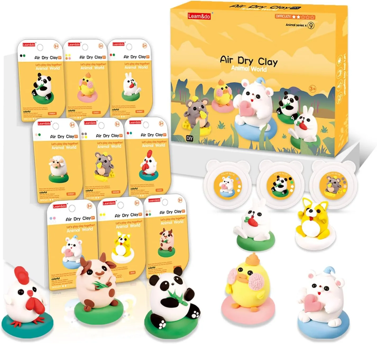 LITTCO Animal World Air Dry Clay Kits: 9 DIY Creature Crafts for Kids 3  | Child-Safe Modeling Clay with Guides | Creative Gift for Birthdays & Holidays