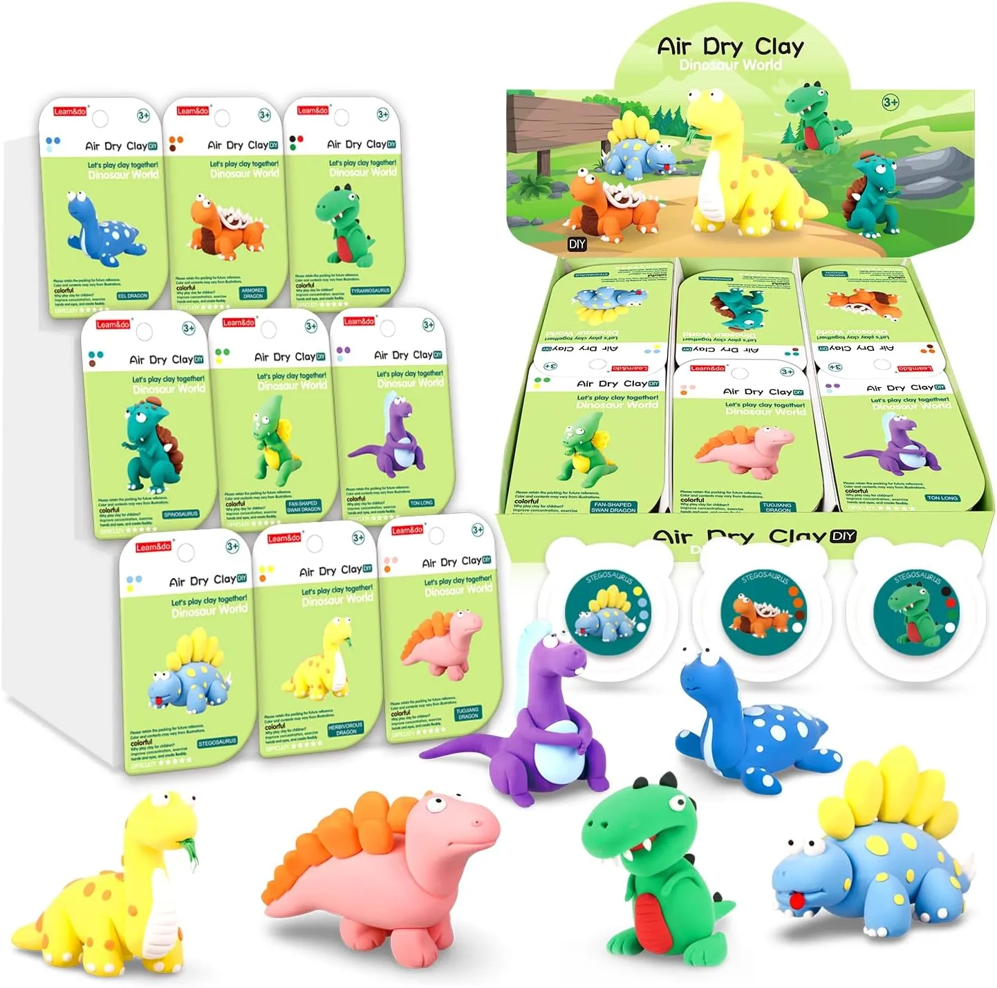 LITTCO Dinosaur World Air Dry Clay Kits: 9 DIY Creature Crafts for Kids 3  | Child-Safe Modeling Clay with Guides | Creative Gift for Birthdays & Holidays