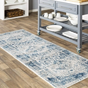 Livabliss Desta Vintage Oriental Runner Area Rug,2'7" x 7'3",Blue/White