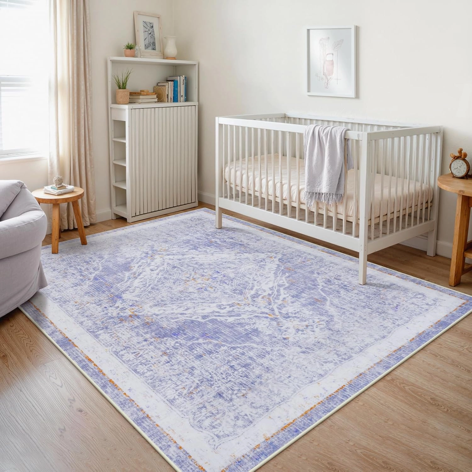LIVEBOX Machine Washable Area Rugs 5x7 Lavender Rug for Girls Bedroom, Soft Ultra-Thin Nursery Girl Carpet for Living Room, Purple Rug for Girls Room, Lilac Rugs for Kids Nursery Room