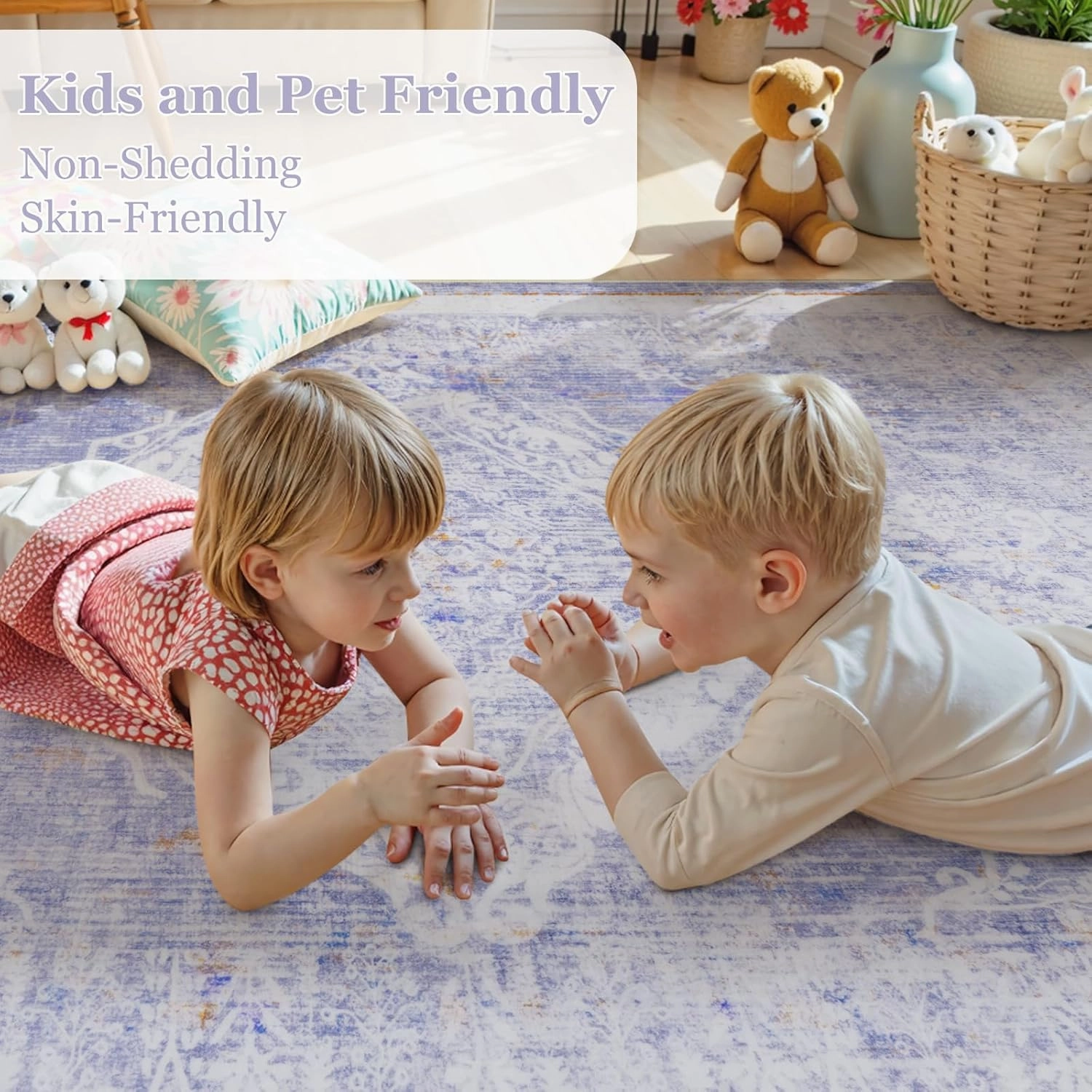 LIVEBOX Machine Washable Area Rugs 5x7 Lavender Rug for Girls Bedroom, Soft Ultra-Thin Nursery Girl Carpet for Living Room, Purple Rug for Girls Room, Lilac Rugs for Kids Nursery Room