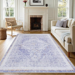 LIVEBOX Machine Washable Area Rugs 5x7 Lavender Rug for Girls Bedroom, Soft Ultra-Thin Nursery Girl Carpet for Living Room, Purple Rug for Girls Room, Lilac Rugs for Kids Nursery Room