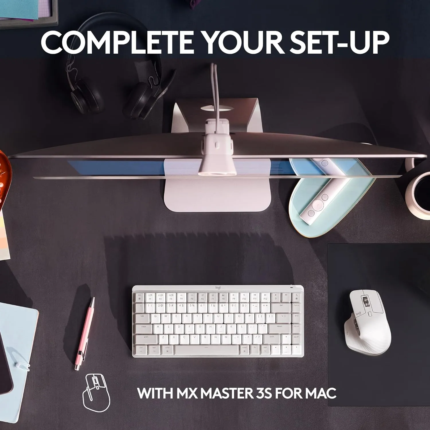 Logitech MX Mechanical Mini for Mac Wireless Illuminated Keyboard, Low-Profile Performance Switches, Tactile Quiet Keys, Backlit, Bluetooth, USB-C, Apple, iPad - Pale Grey