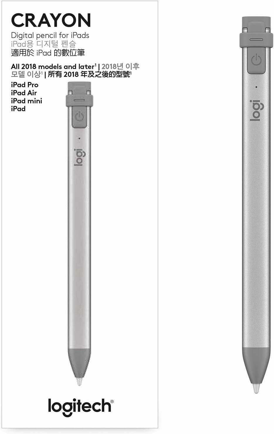 Logitech Crayon Digital Pencil for iPad Pro 12.9-Inch (5th, 6th Gen), 11-Inch (2nd, 3rd, 4th gen), iPad (7th, 8th, 9th and 10th Gen), iPad Air (3rd, 4th, 5th Gen), iOS 12.2 & Above - Grey