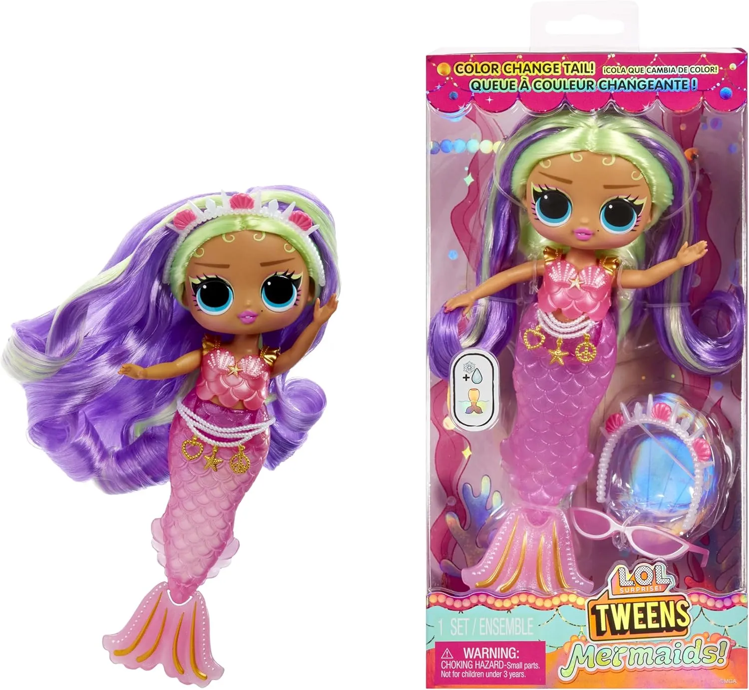 LOL Surprise Tweens Mermaid Cleo Clove Fashion Doll with Color Changing Tail, Movable Fin, and Beautiful Accessories – Toy Gift for Kids Ages 4 