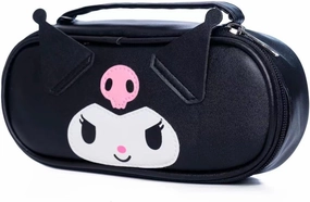 Lovely Cute Kawaii Multipouch, Large Capacity Pencil Case, Zippered Cosmetic Pouch, Waterproof Leather Makeup Brush Holder, Mini Travel Storage Bag (Black)