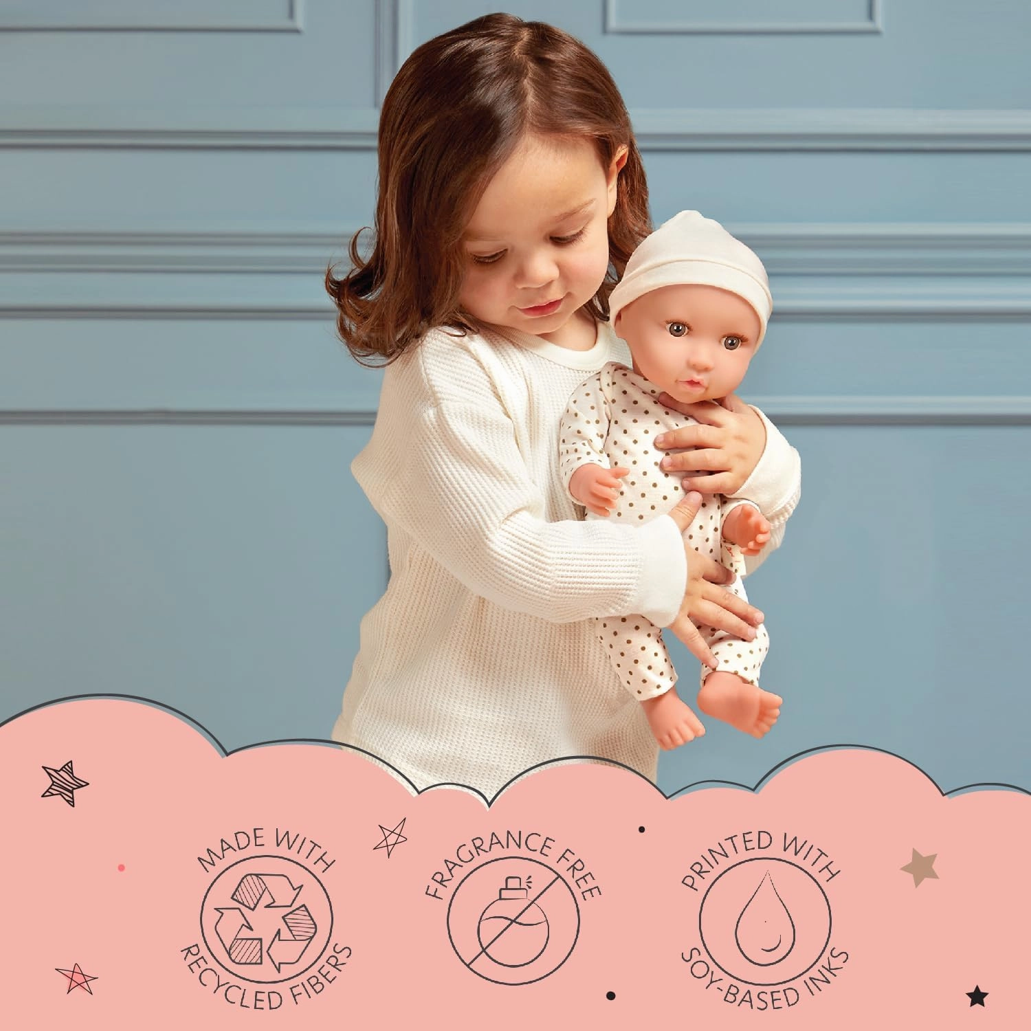 LullaBaby – 14-inch Realistic Baby Doll – Fair Skin Tone & Gray Eyes – Soft Body & Removable Outfit – Pink Hat & Pacifier Accessory – Toys For Kids Ages 2 & Up – Baby Doll – Pink Heart-Print Pajama