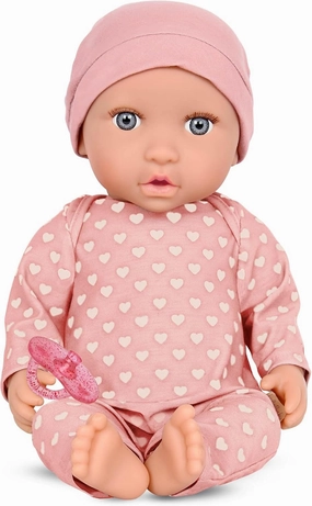 LullaBaby – 14-inch Realistic Baby Doll – Fair Skin Tone & Gray Eyes – Soft Body & Removable Outfit – Pink Hat & Pacifier Accessory – Toys For Kids Ages 2 & Up – Baby Doll – Pink Heart-Print Pajama