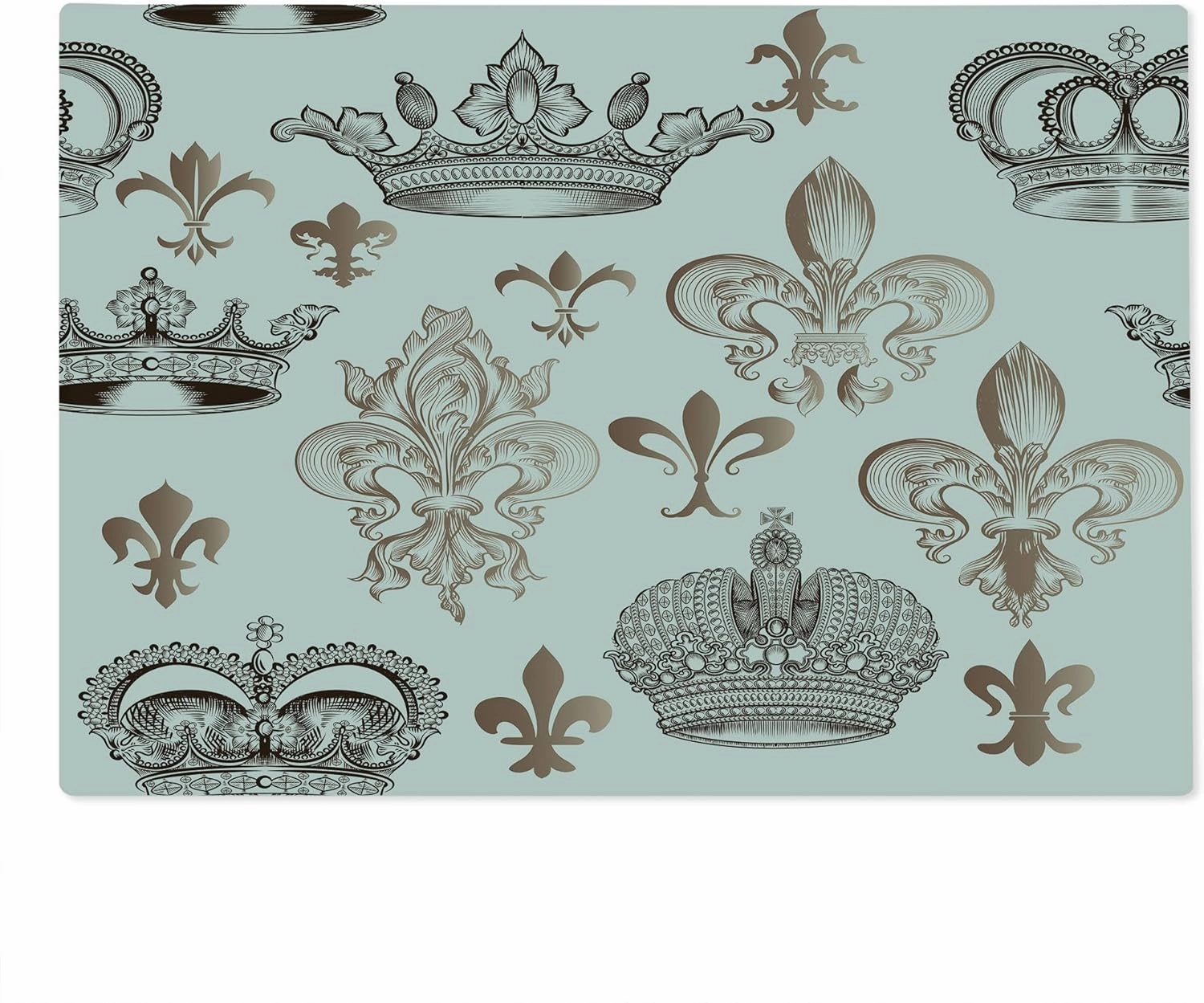 Lunarable Fleur De Lis Cutting Board, Crowns and Fleur-de-Lis Shapes in Engraved Style Fame Symbolic Art Print, Decorative Tempered Glass Cutting and Serving Board, Large Size, Beige Tan
