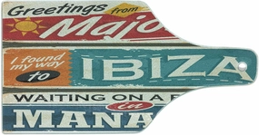 Lunarable Ibiza Cutting Board, Vacation Themed Majorca Ibiza and Manacor Exotic Places from Balear Region Spain, Decorative Tempered Glass Cutting and Serving Board, Wine Bottle Shape, Multicolor