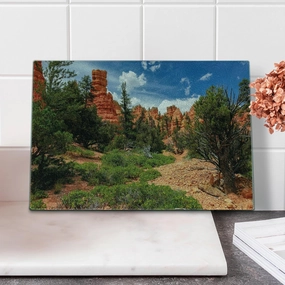Lunarable Idyllic Cutting Board, Bryce Canyon National Park USA Scenery Famous Natural Plateau Monument, Decorative Tempered Glass Cutting and Serving Board, Small Size, Rust Blue Olive Green
