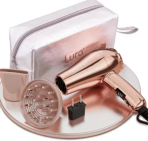 LURA Smart Dual Voltage Travel Hair Dryer with EU Plug,Lightweight Portable Blow Dryer with Bag,Compact Small HairDryers with Diffuser for Women,Foldable Mini BlowDryers for Kids
