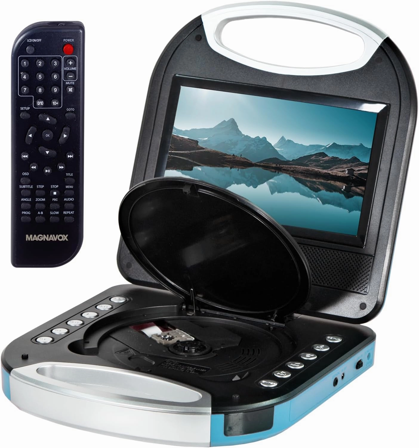 Magnavox MTFT750-BL Portable 7 inch TFT DVD/CD Player with Remote Control and Car Adapter in Blue | Rechargeable Battery | Headphone Jack | Built-In Speakers | (Renewed)