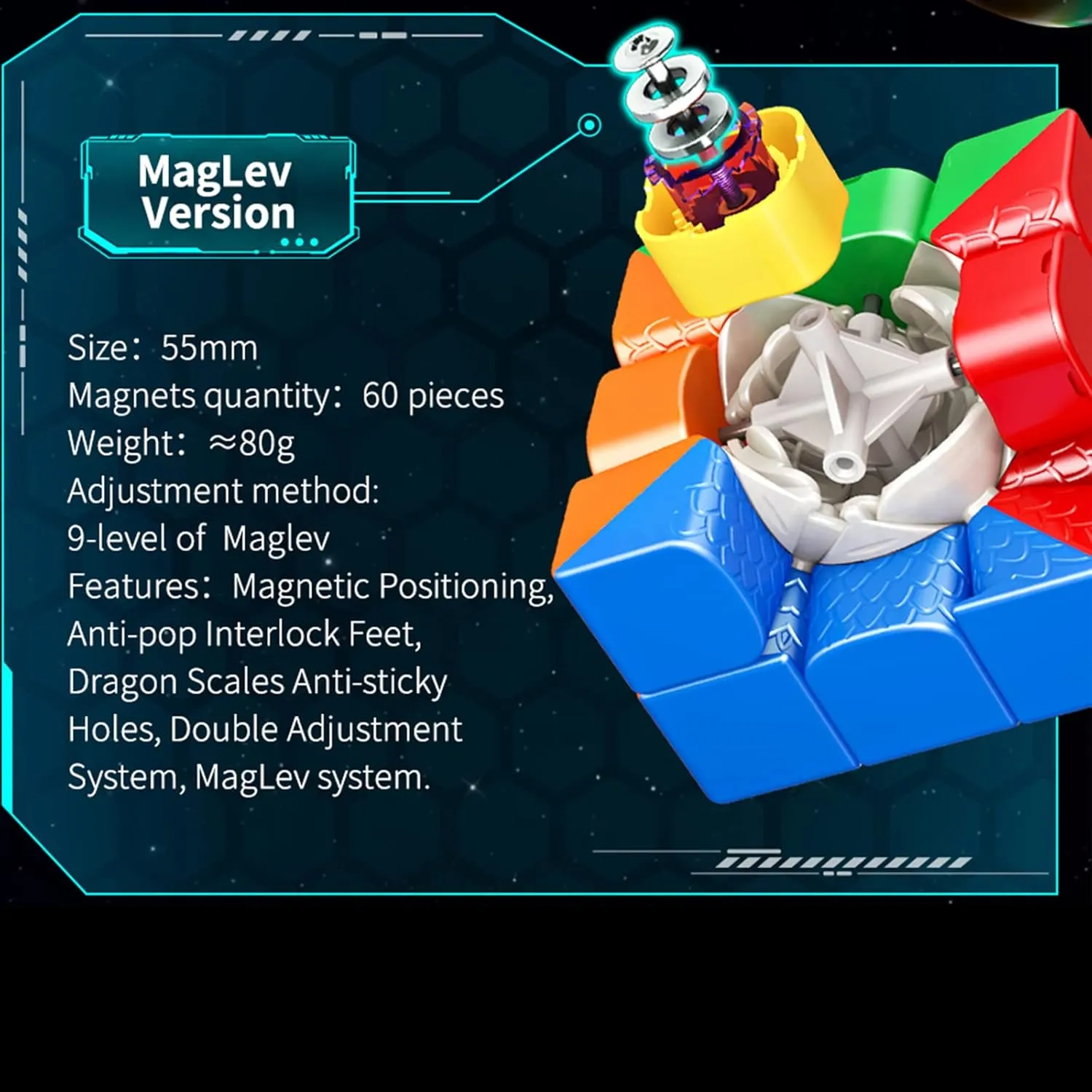 Magnetic 3x3 - Moyu & HuaMeng YS3M Magnetic Speed Cube, Smooth Magic Cube 3D Puzzle Travel Game Fidget Toy Activity Cube for Kids and Adults (MagLev Version)