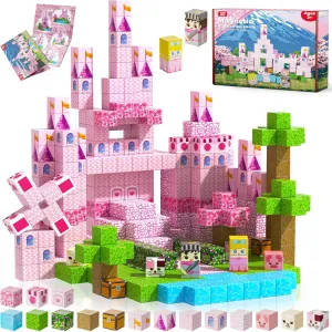 Magnetic Blocks-100PCS Magnetic Building Blocks, Magnetic Castle Princess Castle Garden STEM Magnetic Building Cubes for Toddler Kids Toys, Construction Toys for Kids Ages 3 