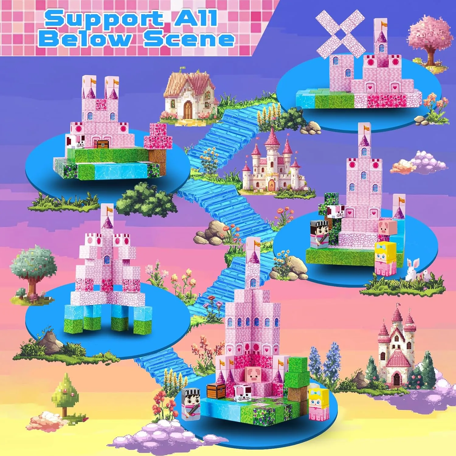 Magnetic Blocks-100PCS Magnetic Building Blocks, Magnetic Castle Princess Castle Garden STEM Magnetic Building Cubes for Toddler Kids Toys, Construction Toys for Kids Ages 3 