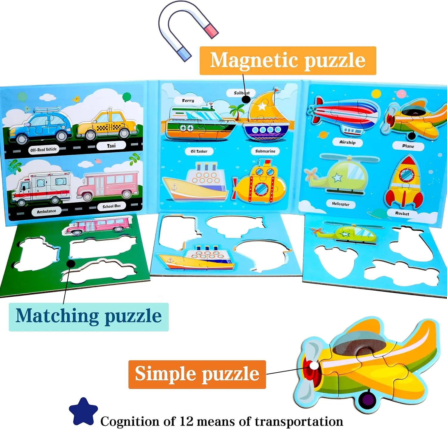 Magnetic Puzzles for Kids Ages 1-3, Travel Toddler Puzzles Ages 2-4 Year, Space Car Activities Toy for Boys & Girls 3-5 yo - Learning Magnet Gift for Road Trip