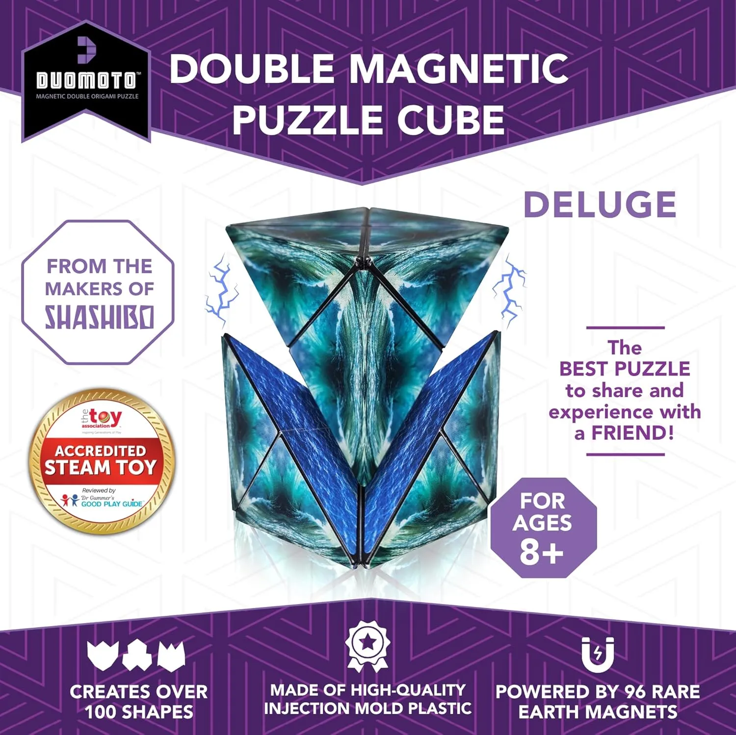 Magnetic Transforming Cube - Shape Shifting Double Creativity Puzzle w/ 96 Rare Earth Magnets - Transforms Into Over 100 Shapes - by Fun in Motion Toys - Creators of Shashibo & Cubendi