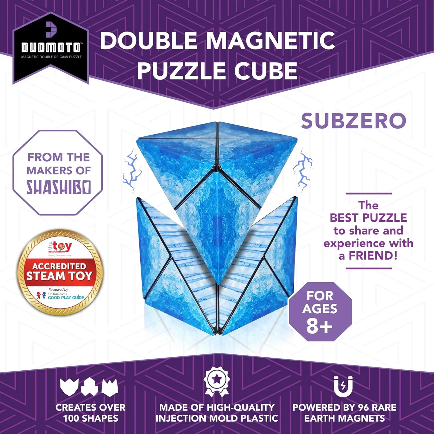 Magnetic Transforming Cube - Shape Shifting Double Creativity Puzzle w/ 96 Rare Earth Magnets - Transforms Into Over 100 Shapes - by Fun in Motion Toys - Creators of Shashibo & Cubendi