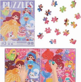 Magnetic Puzzles for Kids Ages 5-8, 2 in 1 Jigsaw Puzzle Book, 132pcs Princess Magnet Jigsaw Puzzles A4 Size, Bookclip Storage Design Children Toys, Travel Activity Toys
