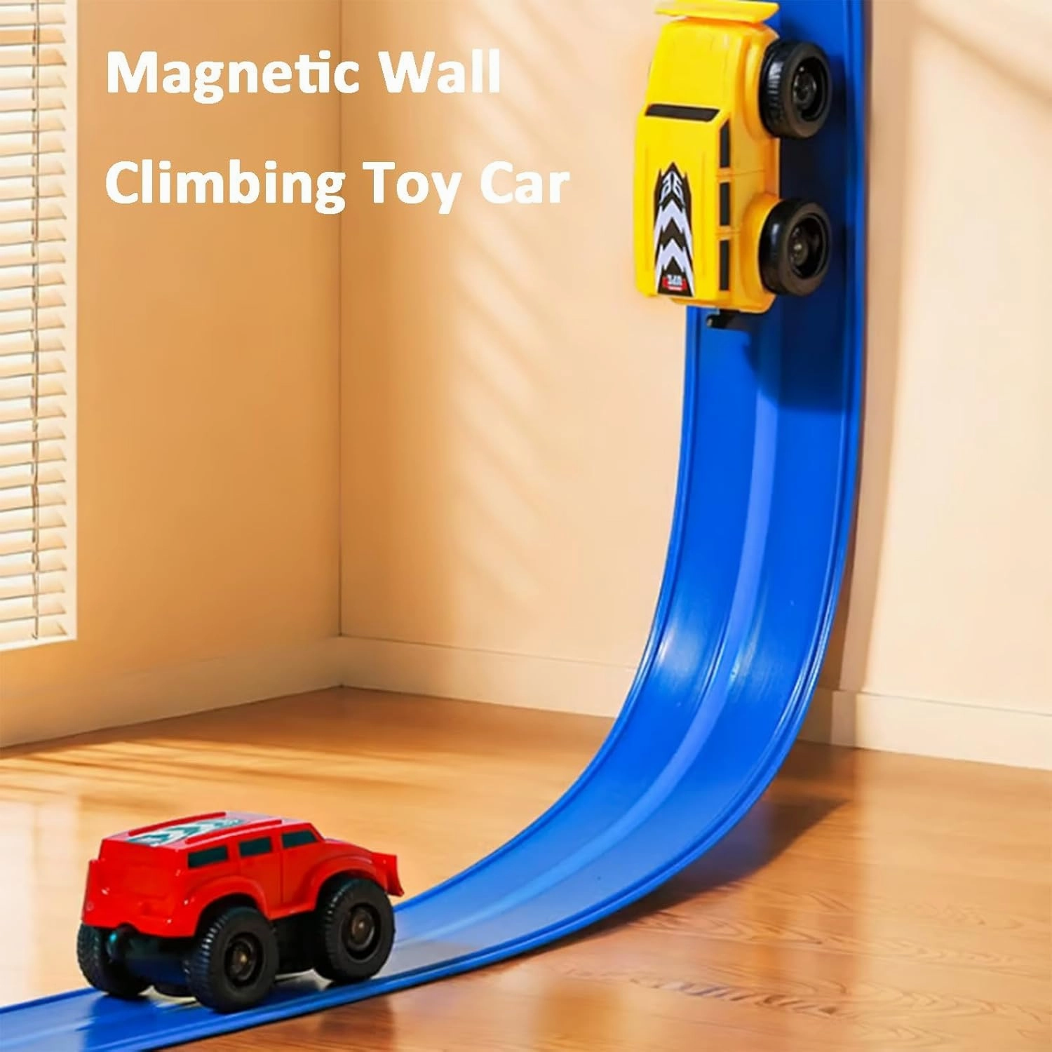Magnetic Wall Climbing Toy Car, Cars That Drive on Walls and Ceiling, Magnetic Levitation Inertia Climbing Wall Toy Car, Pull-Back Inertial Climbing Toys, Educational Decompression Toy (Red Blue)