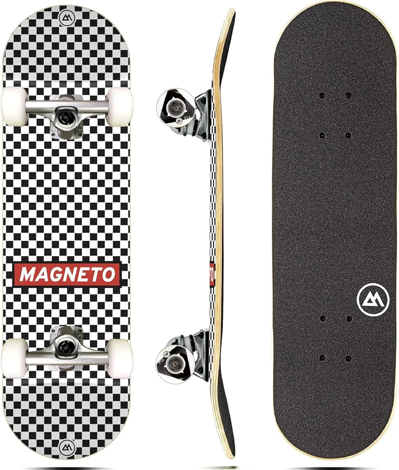 Magneto Complete Skateboard | 6-Layer Canadian Maple Double Kick Concave Deck | Beginners, and Teens