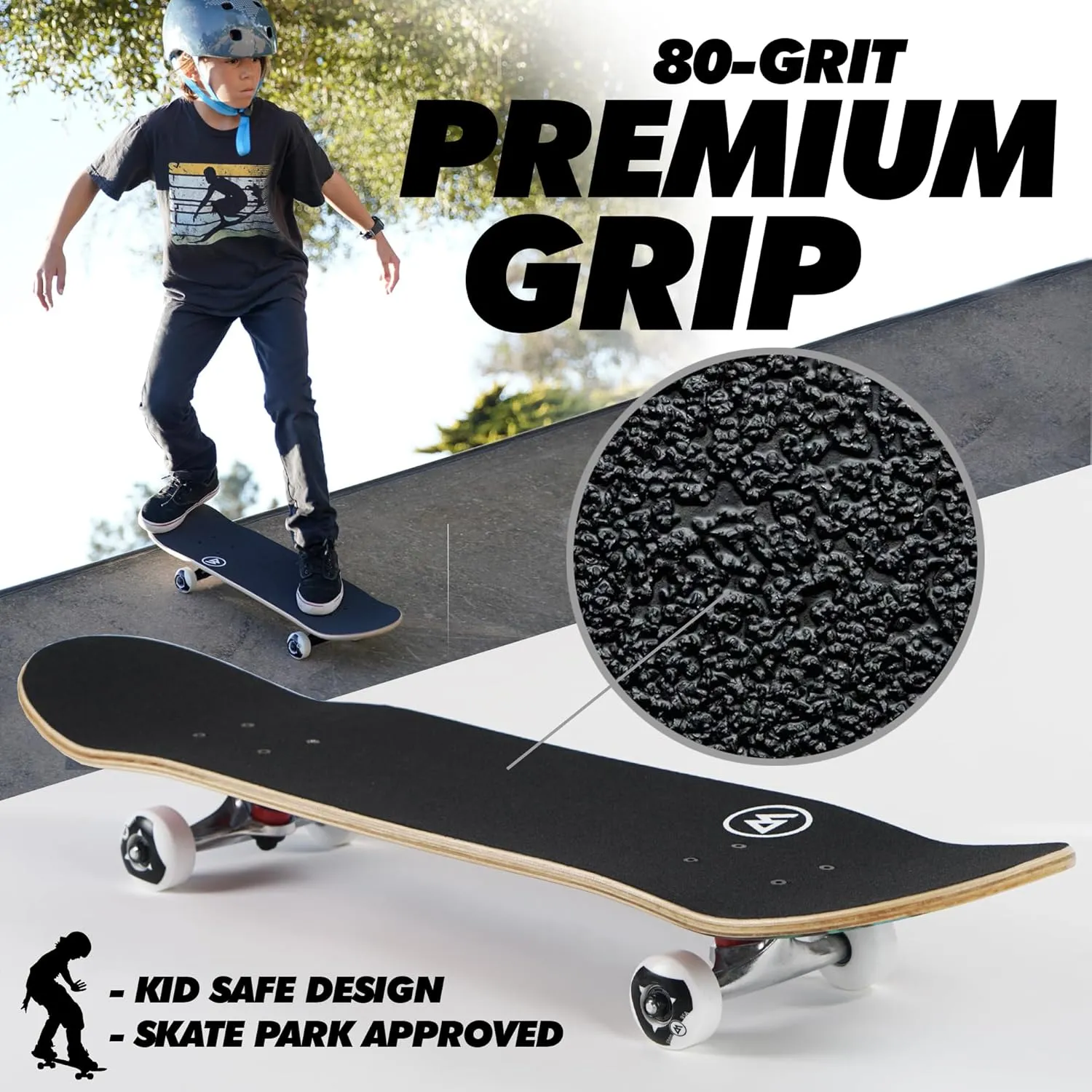 Magneto Complete Skateboard | 6-Layer Canadian Maple Double Kick Concave Deck | Beginners, and Teens