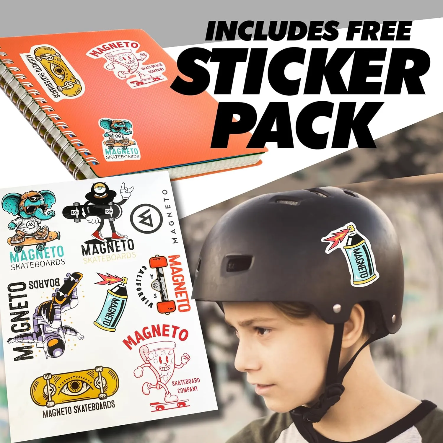 Magneto Complete Skateboard | 6-Layer Canadian Maple Double Kick Concave Deck | Beginners, and Teens