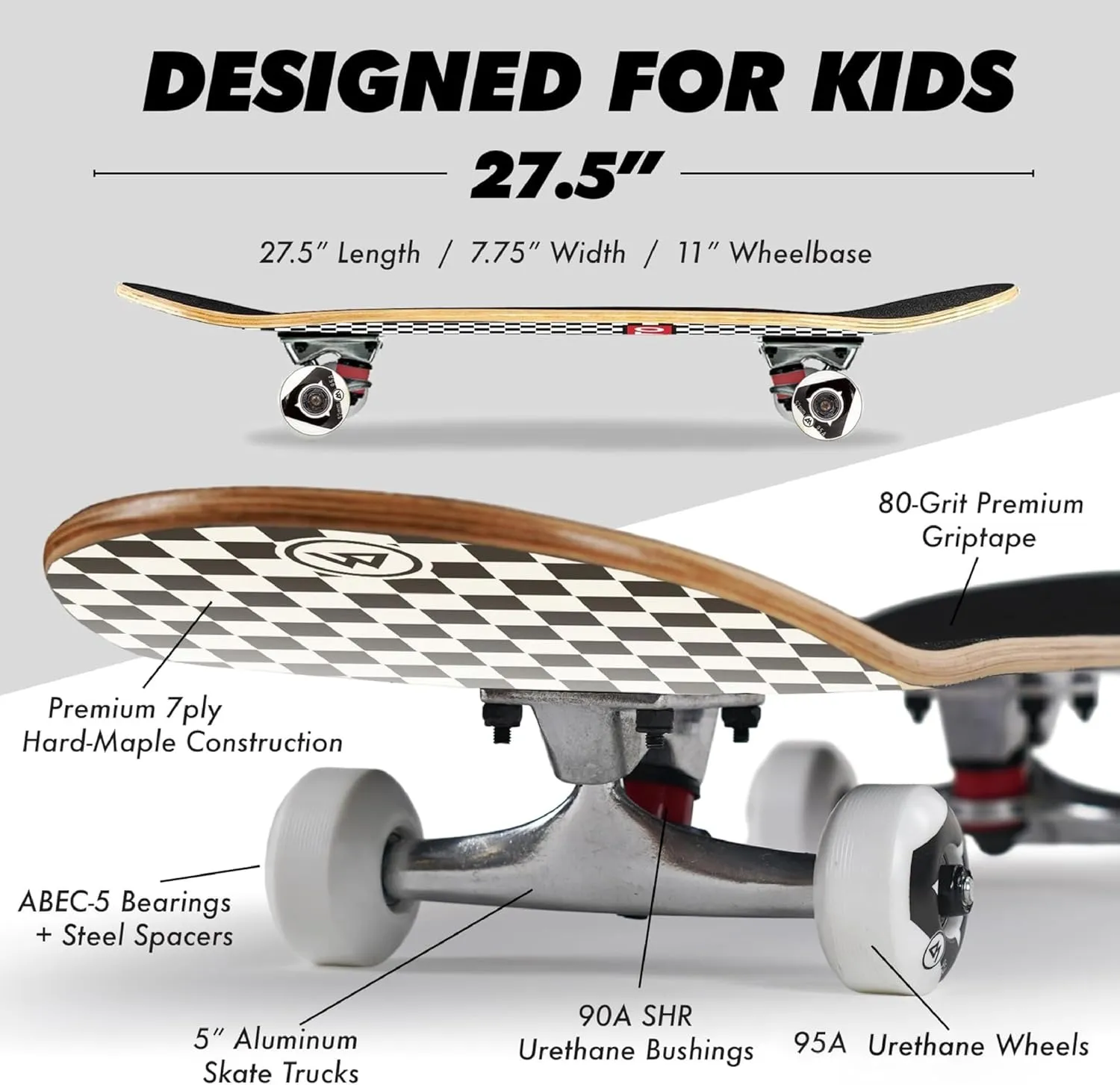 Magneto Complete Skateboard | 6-Layer Canadian Maple Double Kick Concave Deck | Beginners, and Teens