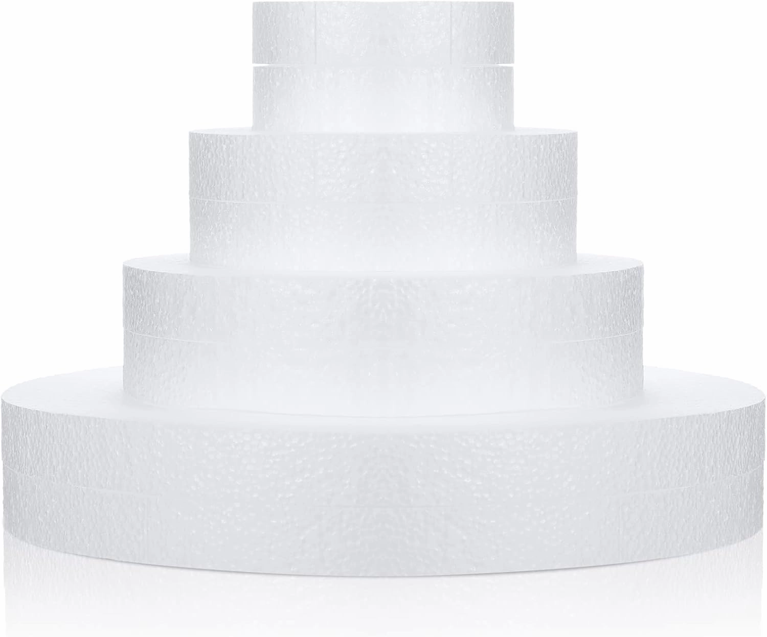 Marsui 26 Pcs Round Foam Circles for Crafts Fake Cake White Discs for DIY Projects 4/6/8/12'' Diameter 1'' Thick Round Foam Disk Craft Foam Disc for Christmas Art Cakes Sculpture Modeling Decoration
