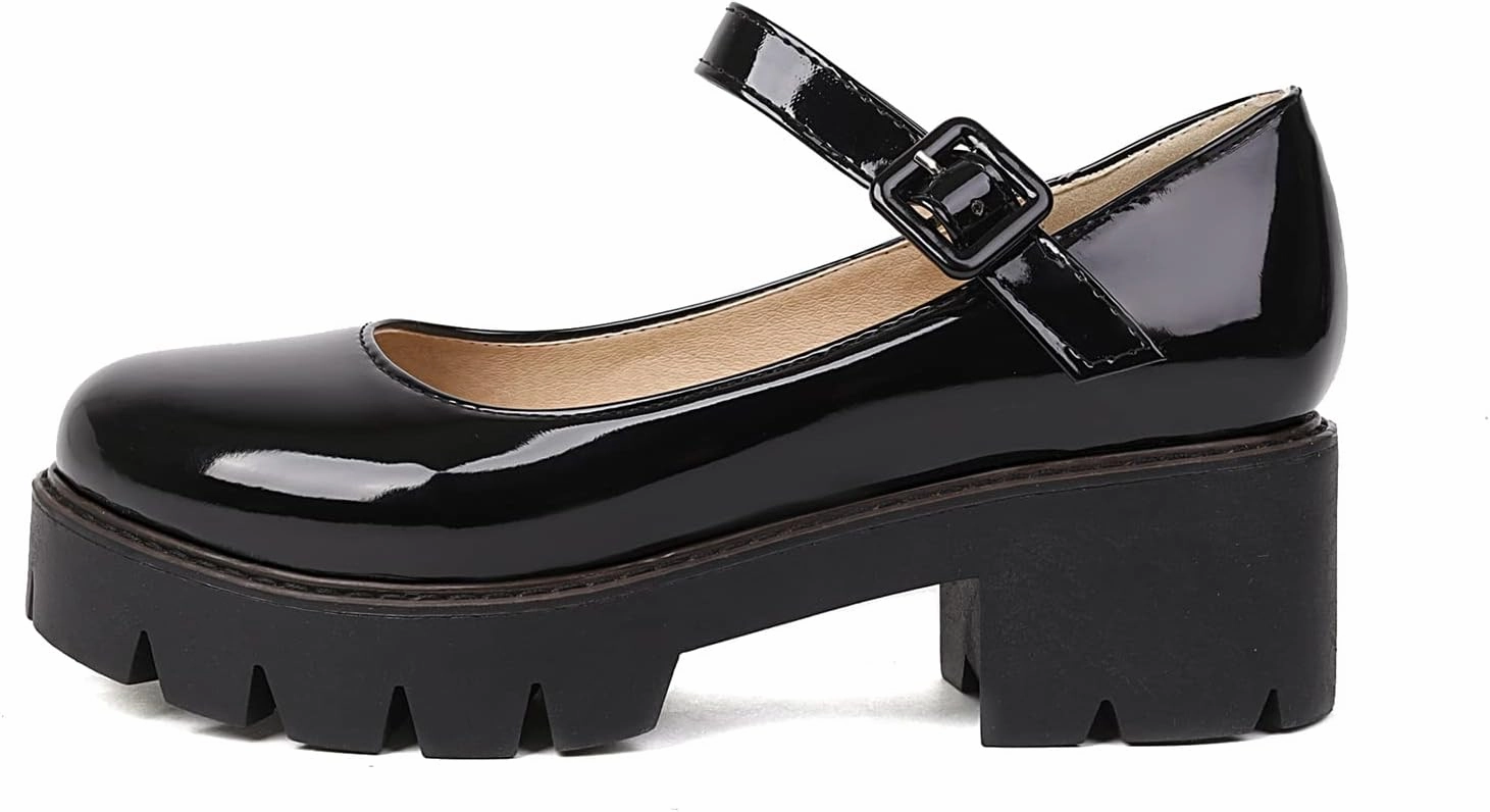 Mary Jane Shoes for Women Girls, Black Platform Mary Janes Chunky Heel Kawaii Lolita School Shoes