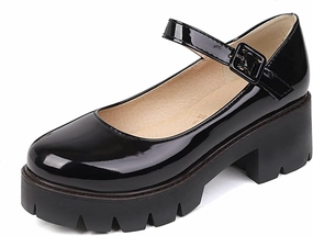 Mary Jane Shoes for Women Girls, Black Platform Mary Janes Chunky Heel Kawaii Lolita School Shoes