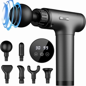 Massage Gun, Massage Gun Deep Tissue, Handheld Back Massager for Athletes, Percussion Muscle Massager with 6 Attachments & 30 Speed (Grey)