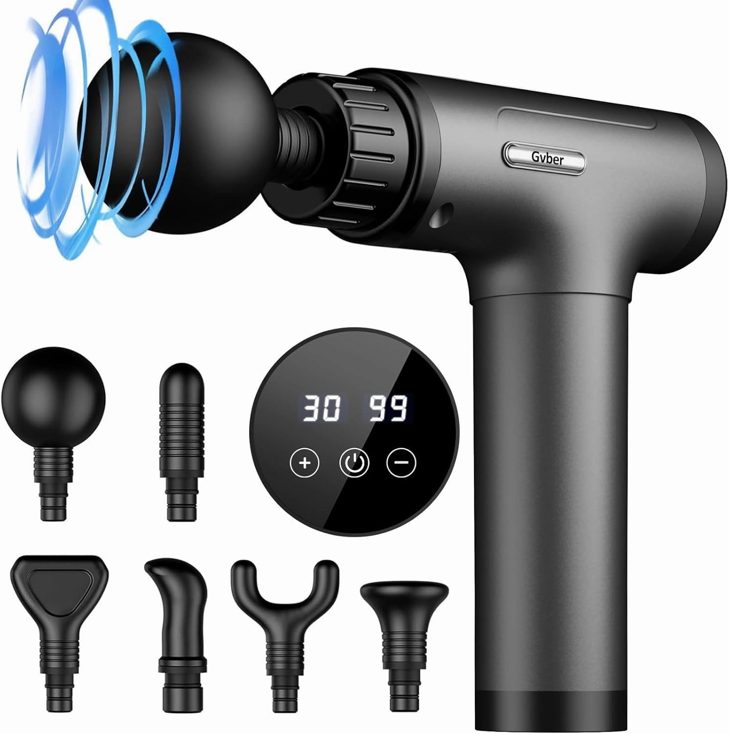 Massage Gun, Massage Gun Deep Tissue, Handheld Back Massager for Athletes, Percussion Muscle Massager with 6 Attachments & 30 Speed (Grey)