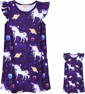 Matching Girls & 18" Dolls Nightgown Unicorn Nightdress Sleepwear Pajamas