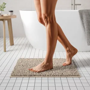MAYSHINE Plush Shaggy Chenille Bath Mat | Extra Soft, Super Absorbent, Non-Slip Bathroom Rug | Fluffy Microfiber, Area Rug Sets for Bathroom Floor, Kitchen, Living Room | 23"x14" | Beige