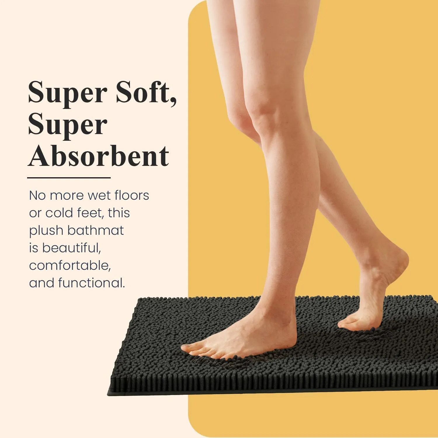 MAYSHINE Plush Shaggy Chenille Bath Mat | Extra Soft, Super Absorbent, Non-Slip Bathroom Rug | Fluffy Microfiber, Area Rug Sets for Bathroom Floor, Kitchen, Living Room | 23"x14" | Dark Blue