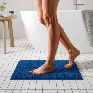 MAYSHINE Plush Shaggy Chenille Bath Mat | Extra Soft, Super Absorbent, Non-Slip Bathroom Rug | Fluffy Microfiber, Area Rug Sets for Bathroom Floor, Kitchen, Living Room | 23"x14" | Dark Blue