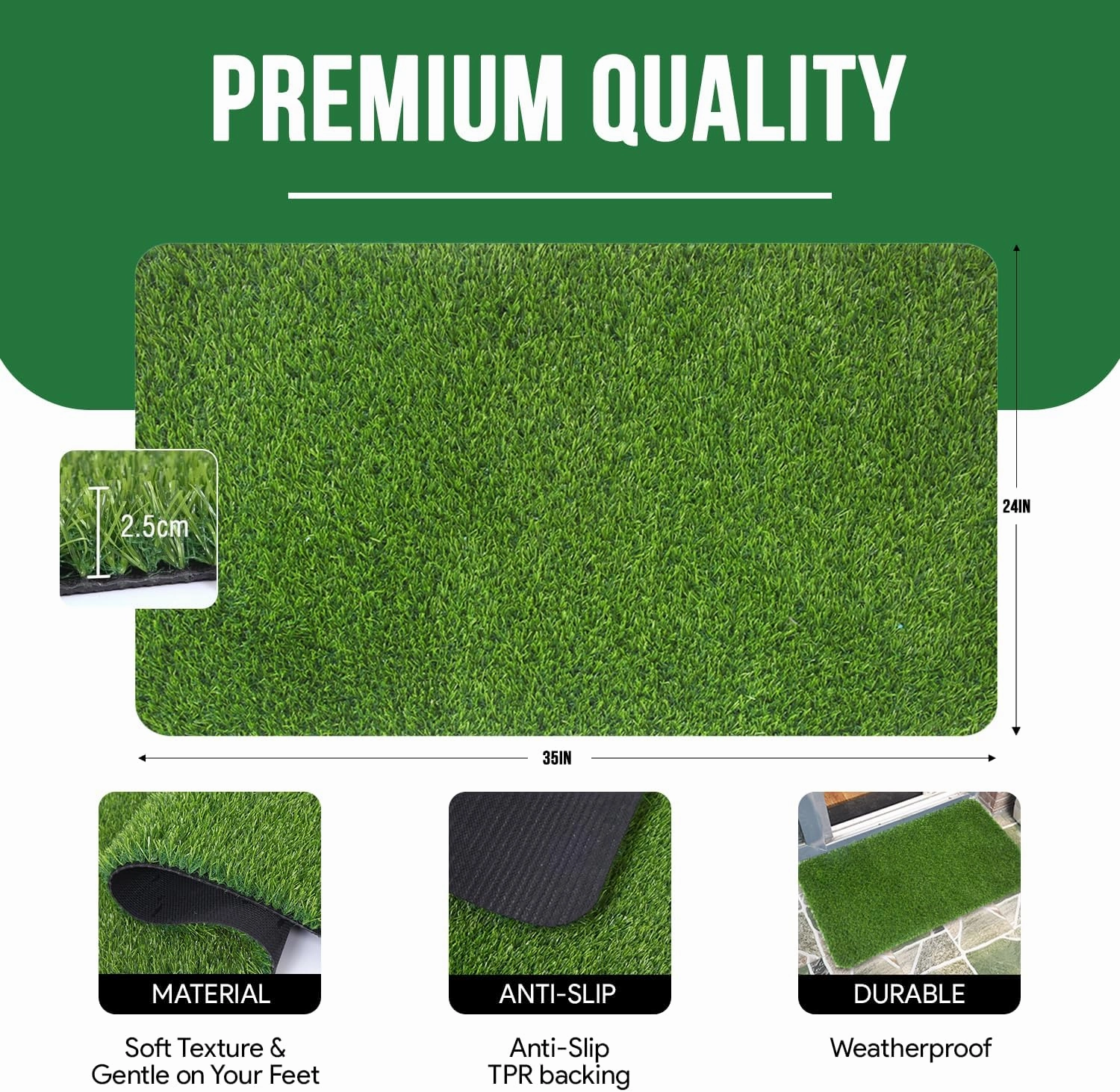 MAYSHINE Artificial Grass Door Mat - for Entryway Indoor/Outdoor Green Turf Rug, Perfect for Dog Potty Training and Multi-Purpose Use 35x24 Inches
