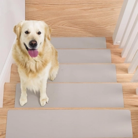 MBIGM Non-Slip Rubber Stair Treads – 15-Pack Beige Indoor Step Mats for Wooden Stairs – Carpet Stair Treads with Rubber Backing for Safety and Grip