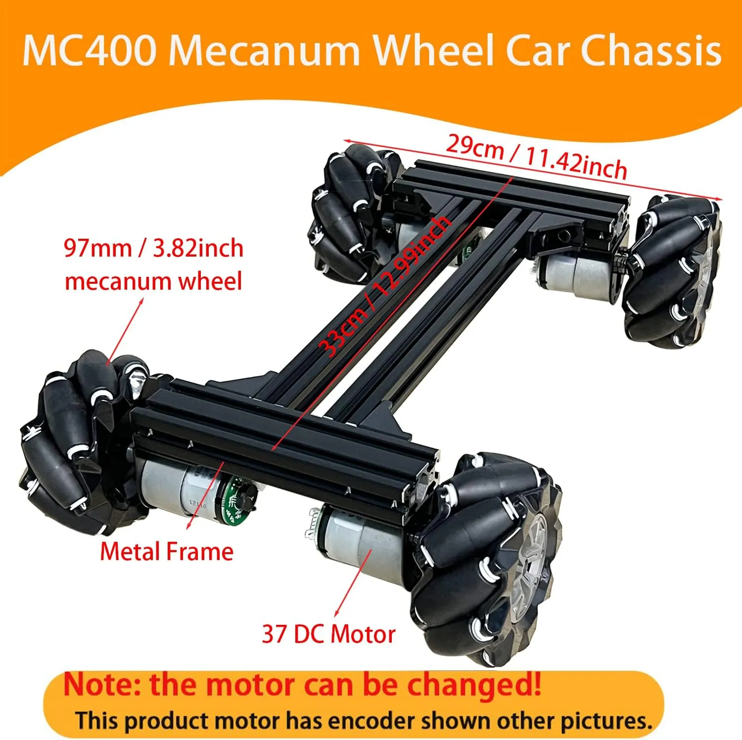 Mecanum Wheel 4wd Metal Robot Car Chassis Remote Control Learning Kit for Arduino Raspberry Pie Microbit with DC Encoder Motor, DIY Steam AGV ROS AI Move Education Platform Robotic Functional Model