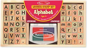 Melissa & Doug Wooden Alphabet Stamp Set - 56 Stamps With Lower-Case and Capital Letters Preschool Writing Toys, ABC Stamps, Kids Arts & Crafts, Letter For Kids Ages 4 