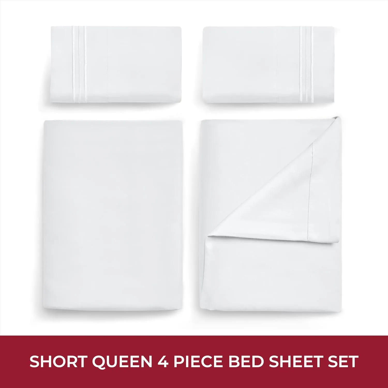Mellanni RV Short Queen Sheets - 4 PC Iconic Collection Bedding - Hotel Luxury, Extra Soft, Cooling Bed Sheets - Deep Pocket up to 10 inch (RV/Short Queen, White)